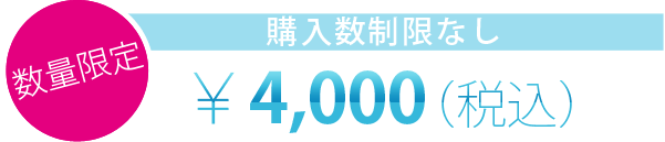 数量限定 購入数制限なし ￥4,000（税込）